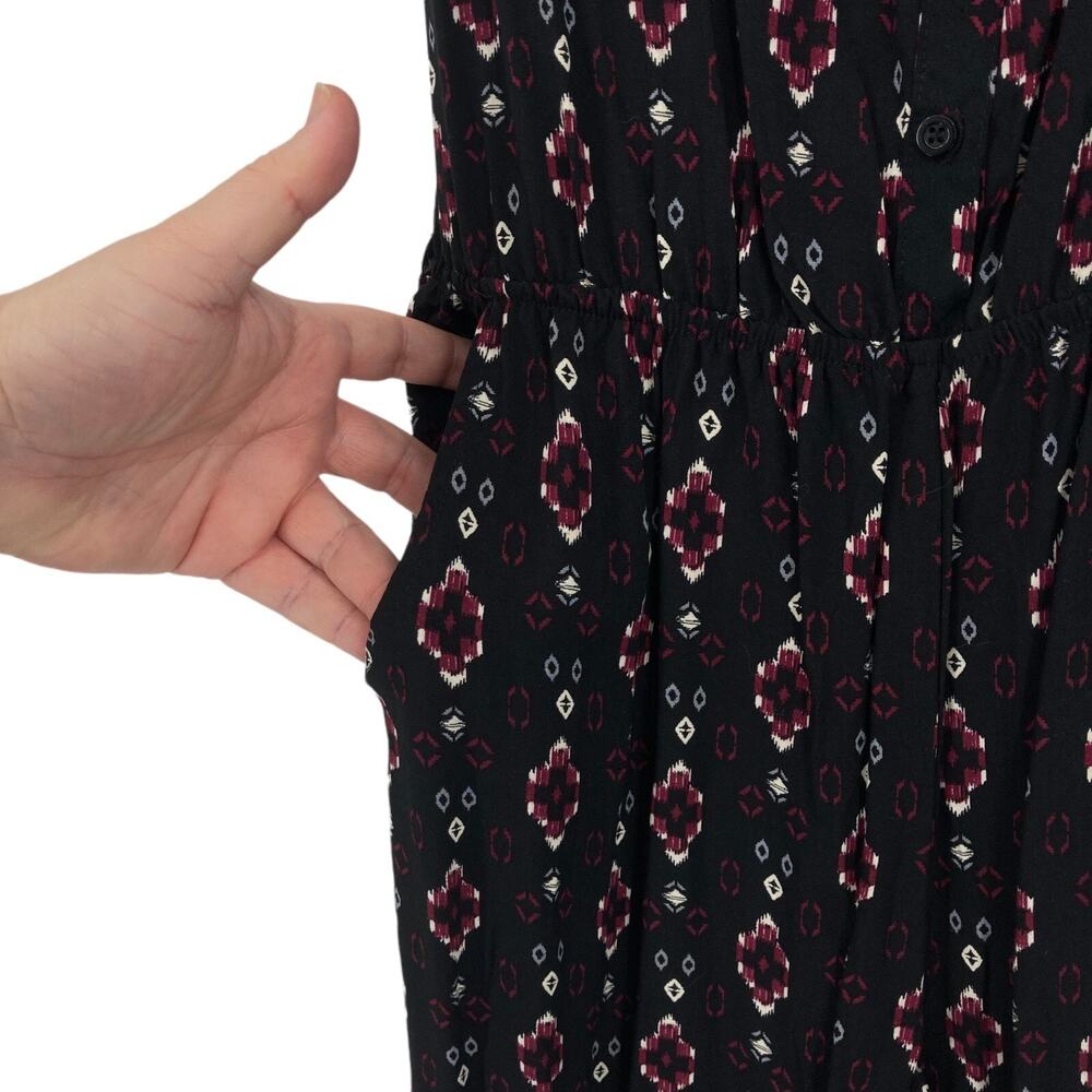 Bajee Collection By Becool Jumpsuit Womens Medium Black Geo Print Button Front - Picture 7 of 16